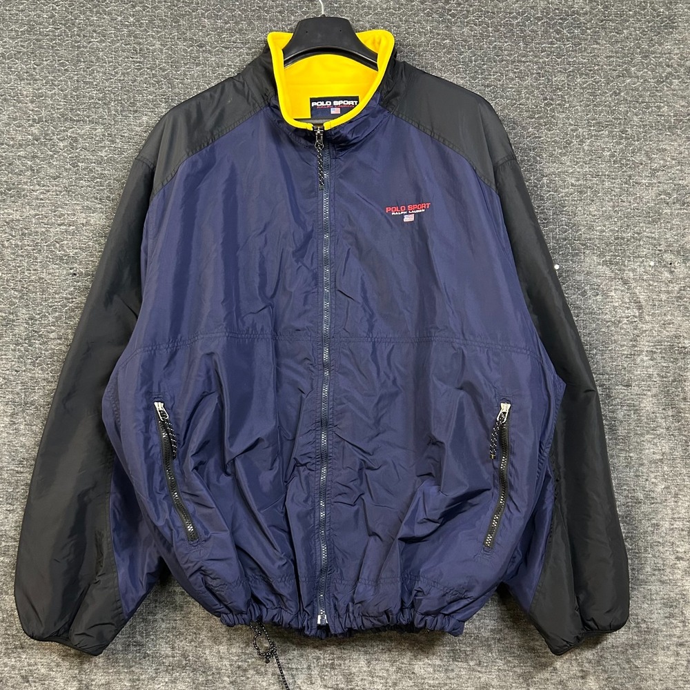 VTG Polo Sport Ralph Lauren Jacket Mens Blue Black Fleece Lined Windbreaker 3XLT